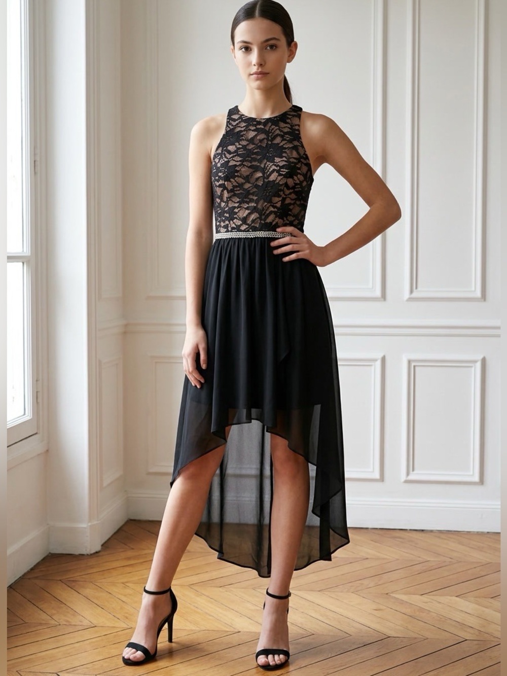 City Studio Lace Embroidered High Low Dress Juniors Size 3
